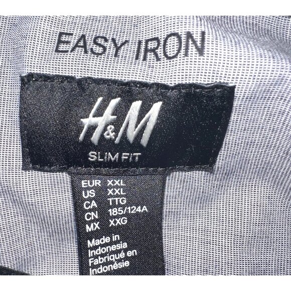 H&M Mens Slim Fit Easy Iron Gray Button-Up Shirt Long Sleeve Extra Buttons 2XL - Picture 3 of 5